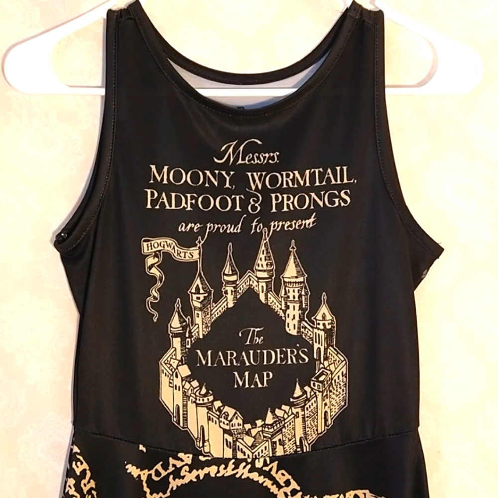 Warner Bros. Black and Gold Marauder's Map Midi Dress